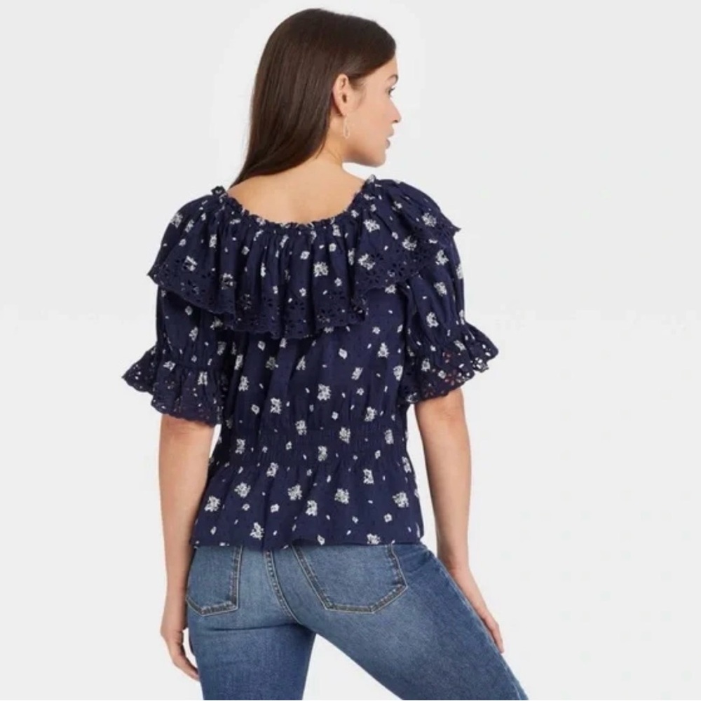 Universal Thread Blouse Navy Print Medium - image 3